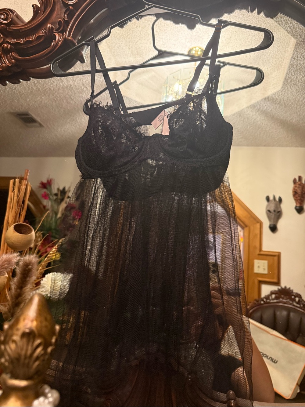 Victoria's Secret  Black Sheer Lace Babydoll Chemise - Women Intimates